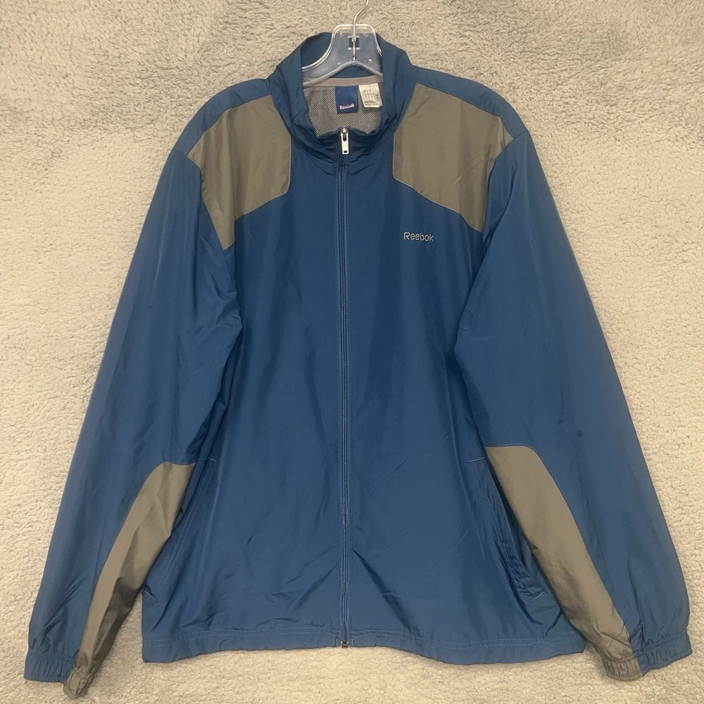 VTG Reebok Windbreaker Men's Sz L Light Blue Lined Track Jacket Full Zip Y2K